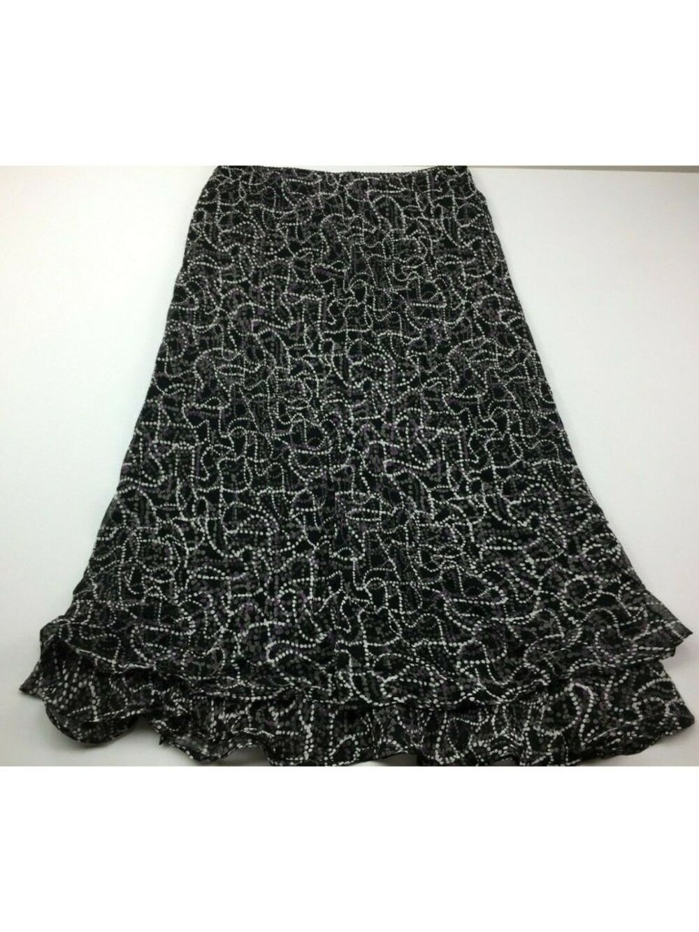 Style & Co Women's Black Skirt Polka Dot Swirl White Purple Gray Church Size 12